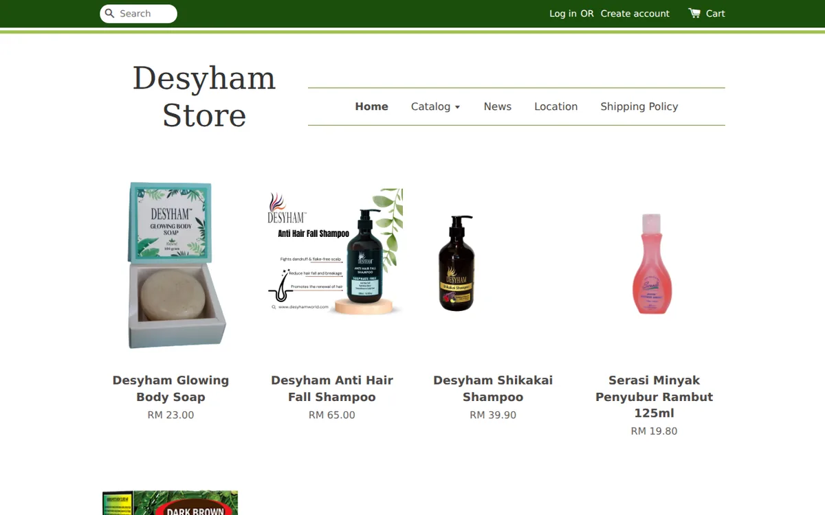 Screenshot of the linked Desyham World website