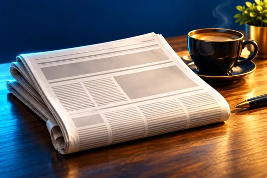 Folded newspaper and coffee on a desk