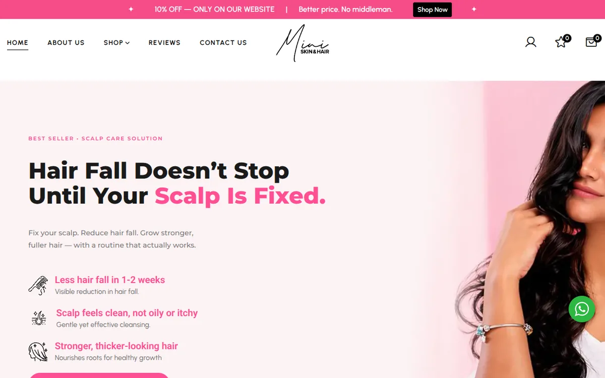 Screenshot of the linked Mini Hair Care website