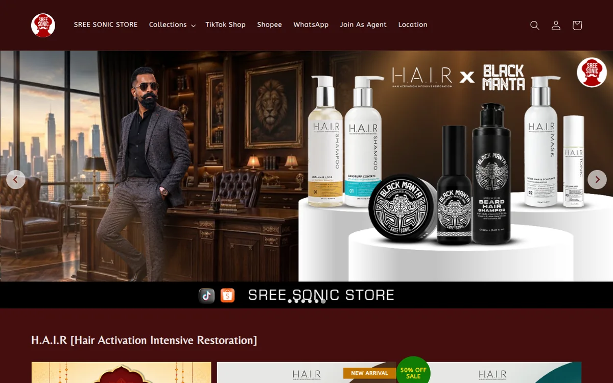 Screenshot of the linked Sree Sonic website