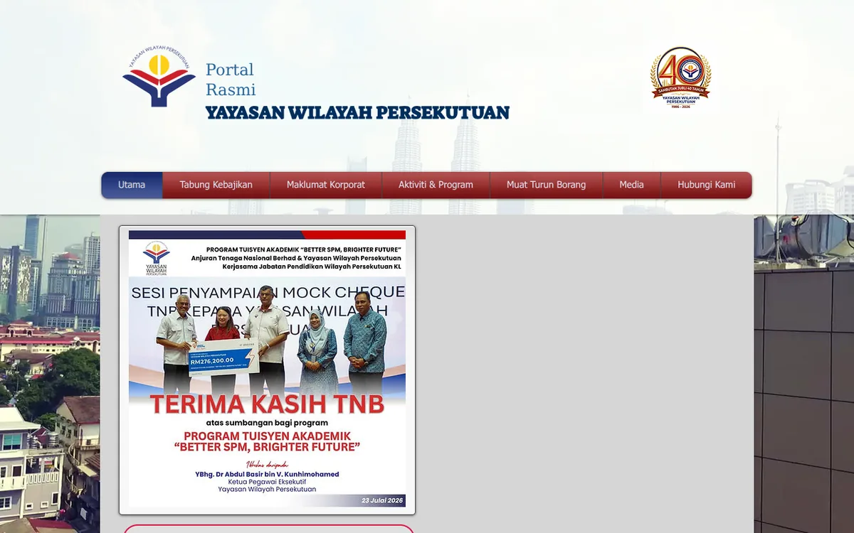Screenshot of the linked Yayasan Wilayah Persekutuan website